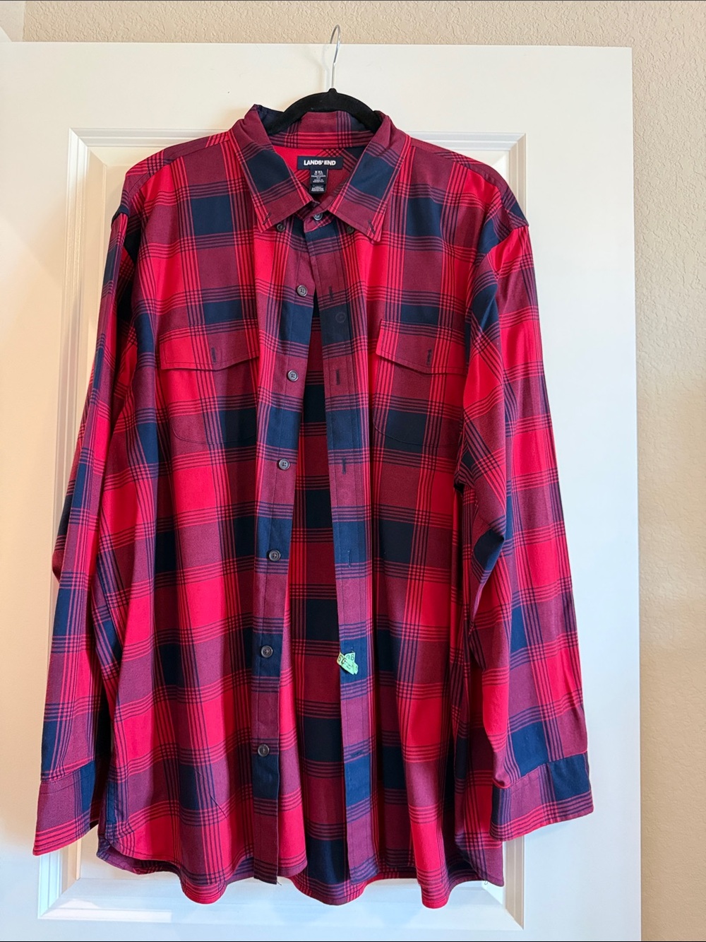 Lands' End Red and Navy Plaid Button-Down Shirt